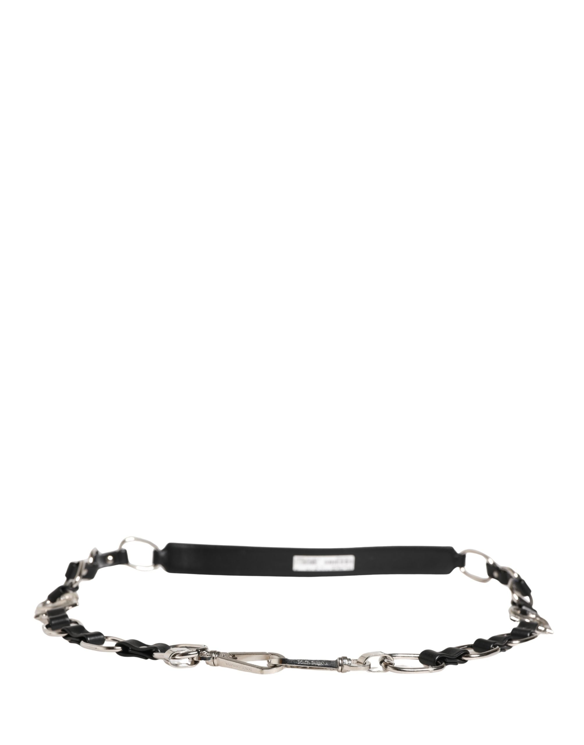 Sangle d'épaule en cuir noir Dolce & Gabbana avec chaîne en argent pour sac à main, accessoire de mode élégant.