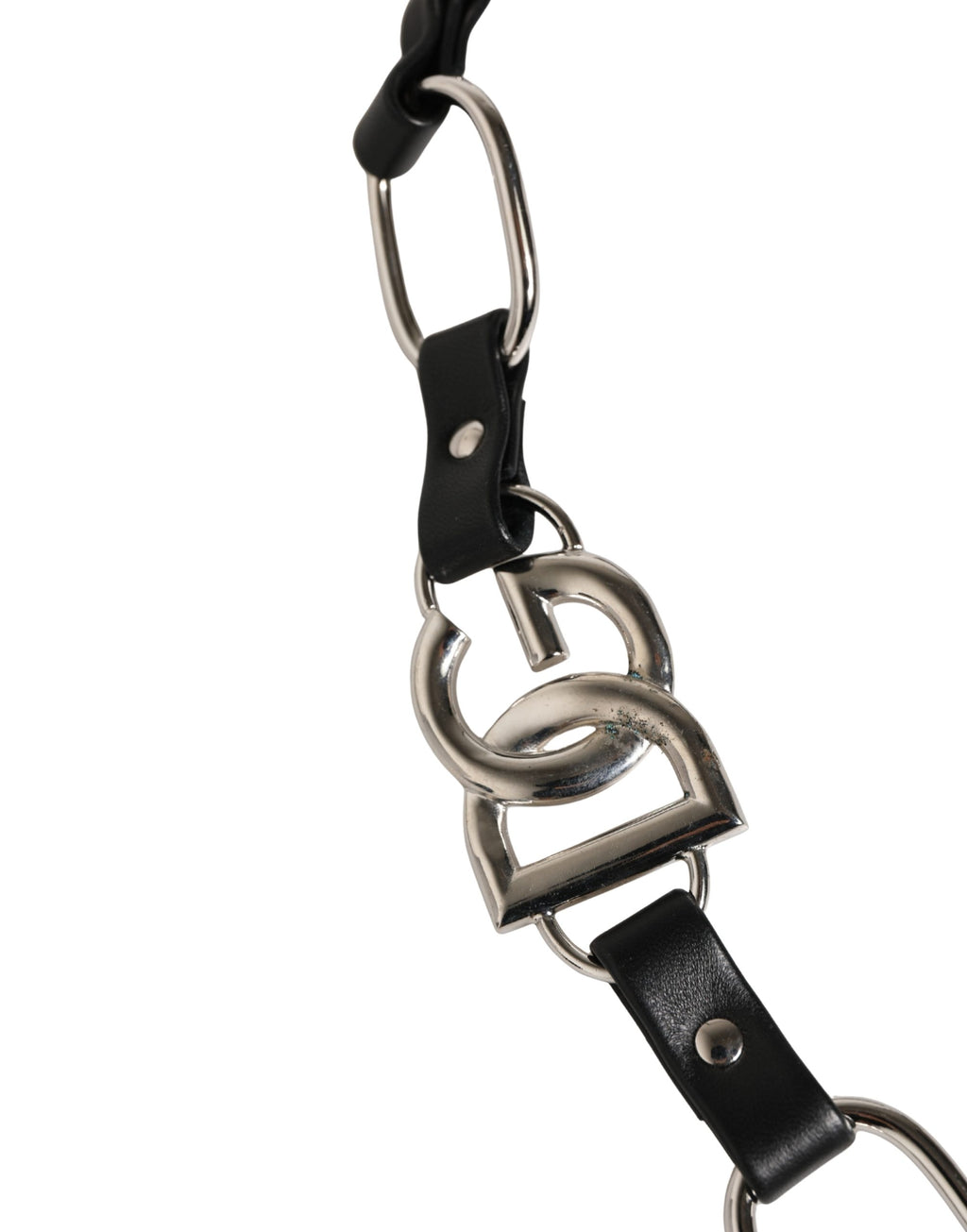 Sangle d'épaule en cuir noir et chaîne argentée de luxe Dolce & Gabbana pour sac à main.