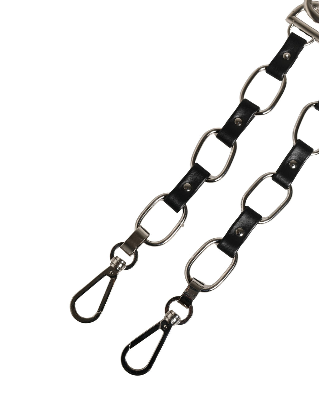 Sangle d'épaule en cuir noir et chaîne argentée pour sac Dolce & Gabbana, accessoire élégant et sophistiqué.