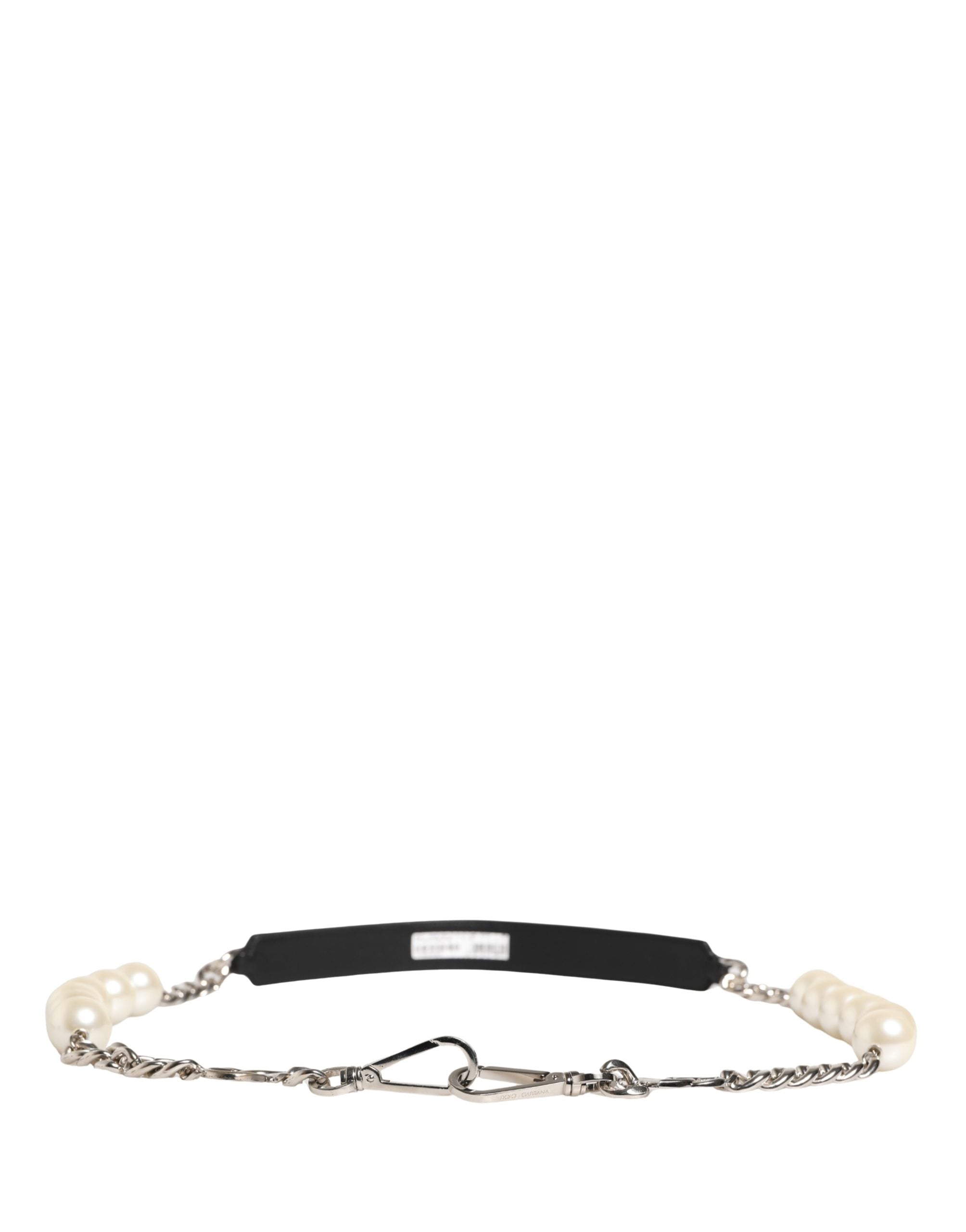 Dolce & Gabbana schwarzer Leder-Schulterriemen mit Silberkette als Accessoire