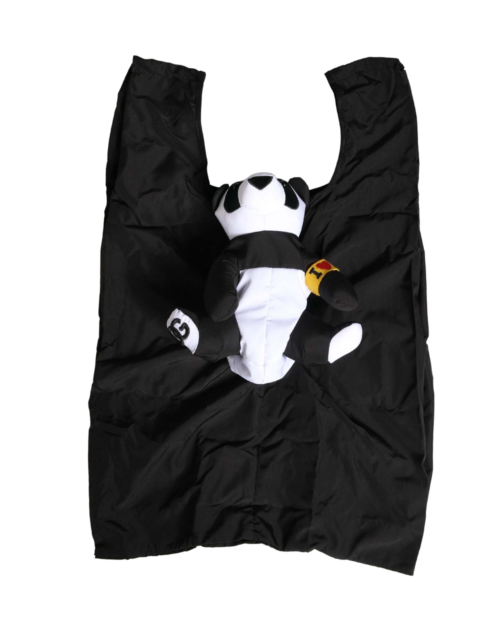 Sac écologique Dolce & Gabbana pour homme en polyester noir avec panda brodé, sac à main écologique et tendance.
