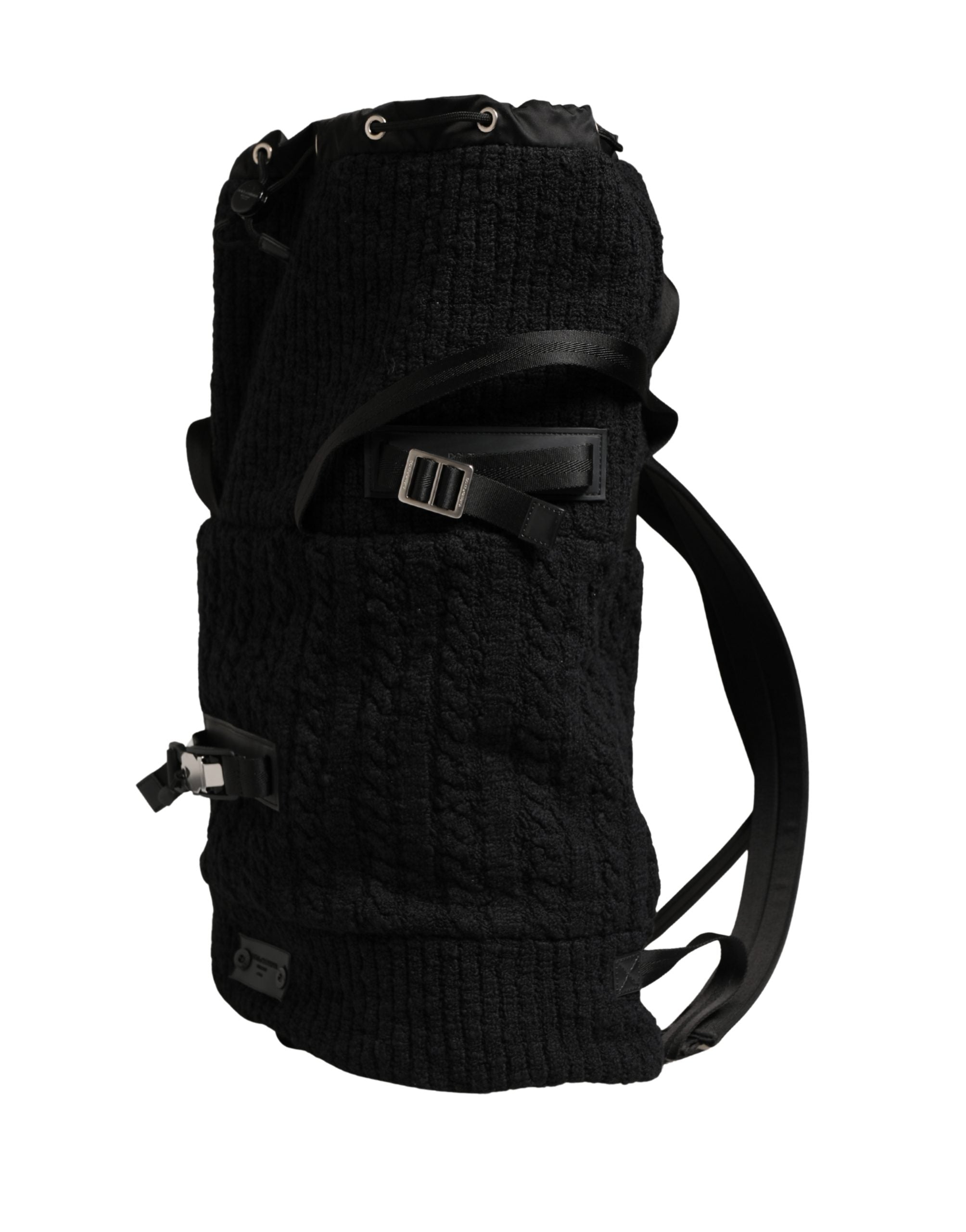 Sac à dos Dolce & Gabbana en tricot de laine mélangée noir, style duffel pour voyager, avec poignées et détails élégants.