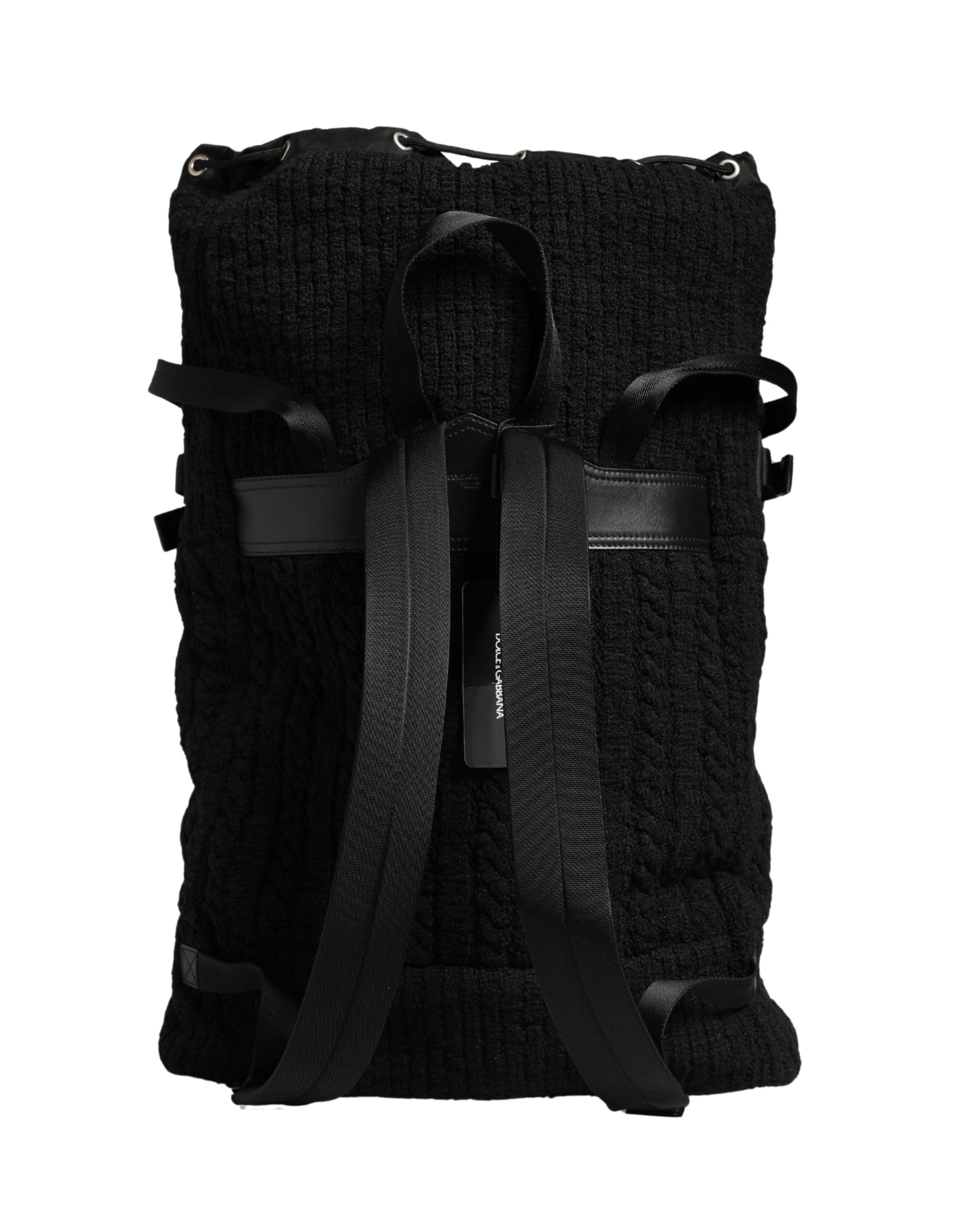 Sac à dos Dolce & Gabbana en tricot de laine mélangée noir avec fermetures et poches visibles, idéal pour voyager.