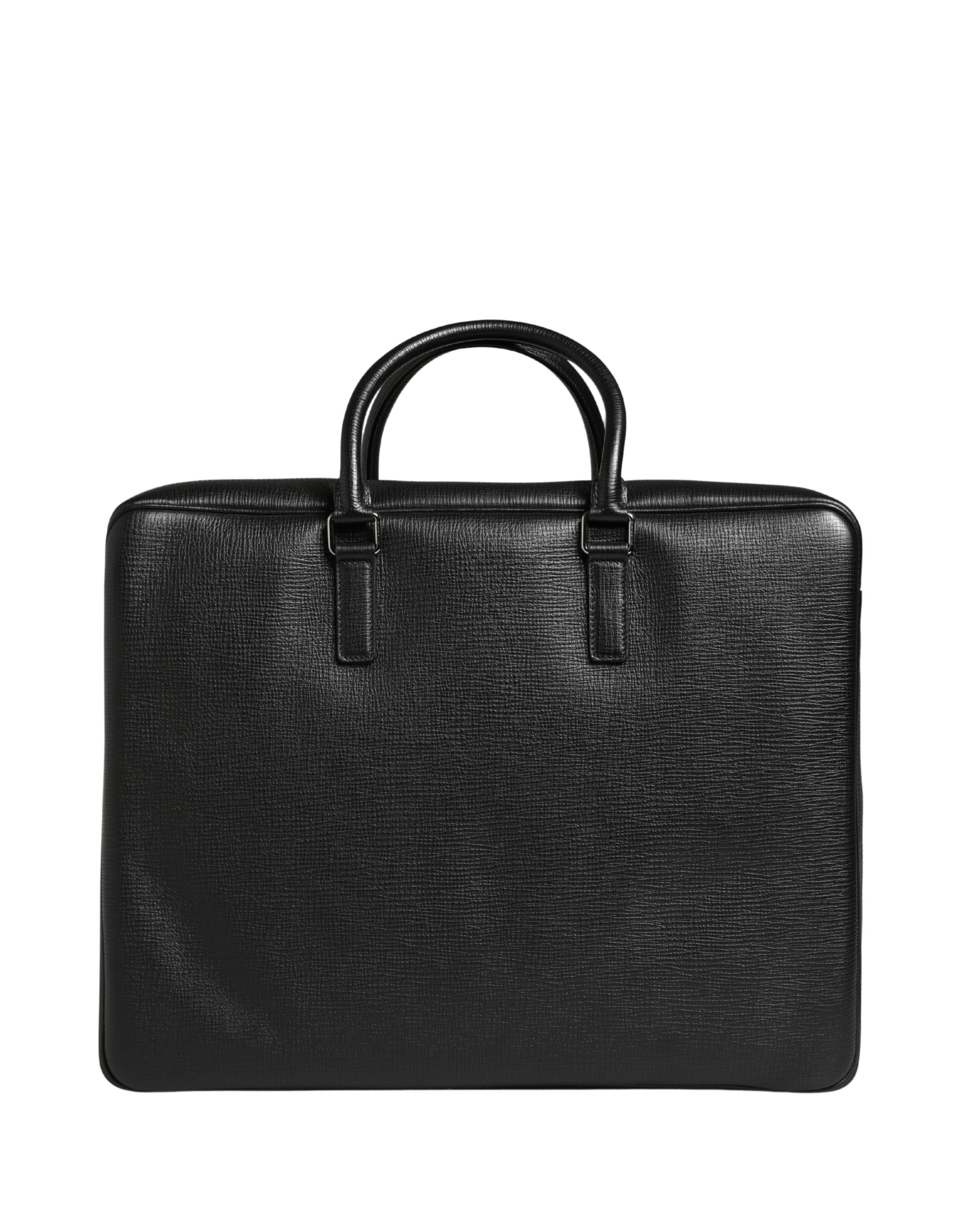 Sac weekender noir Dolce & Gabbana Car Man avec appliqué en cuir, sac de voyage élégant et spacieux en image.