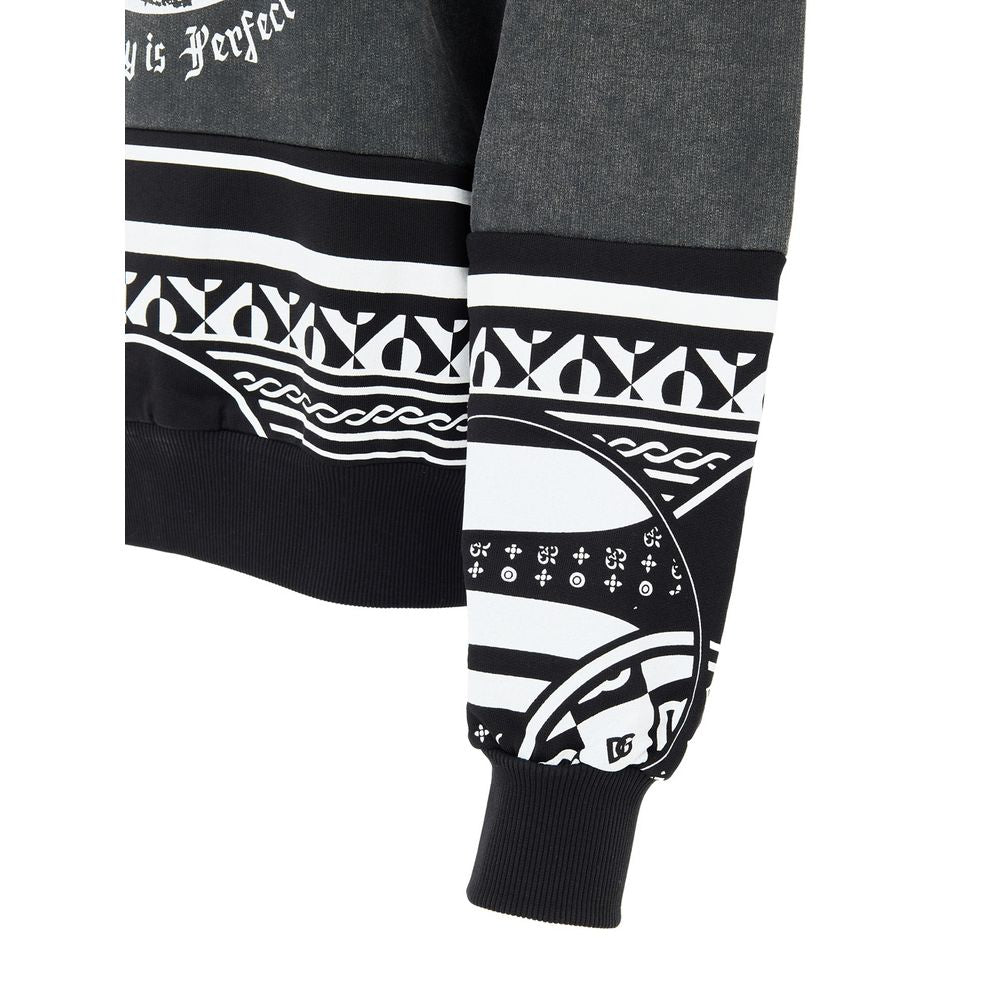 Sweatshirt en coton noir Dolce & Gabbana, coupe décontractée, logo subtil sur la poitrine, vêtement tendance pour homme.