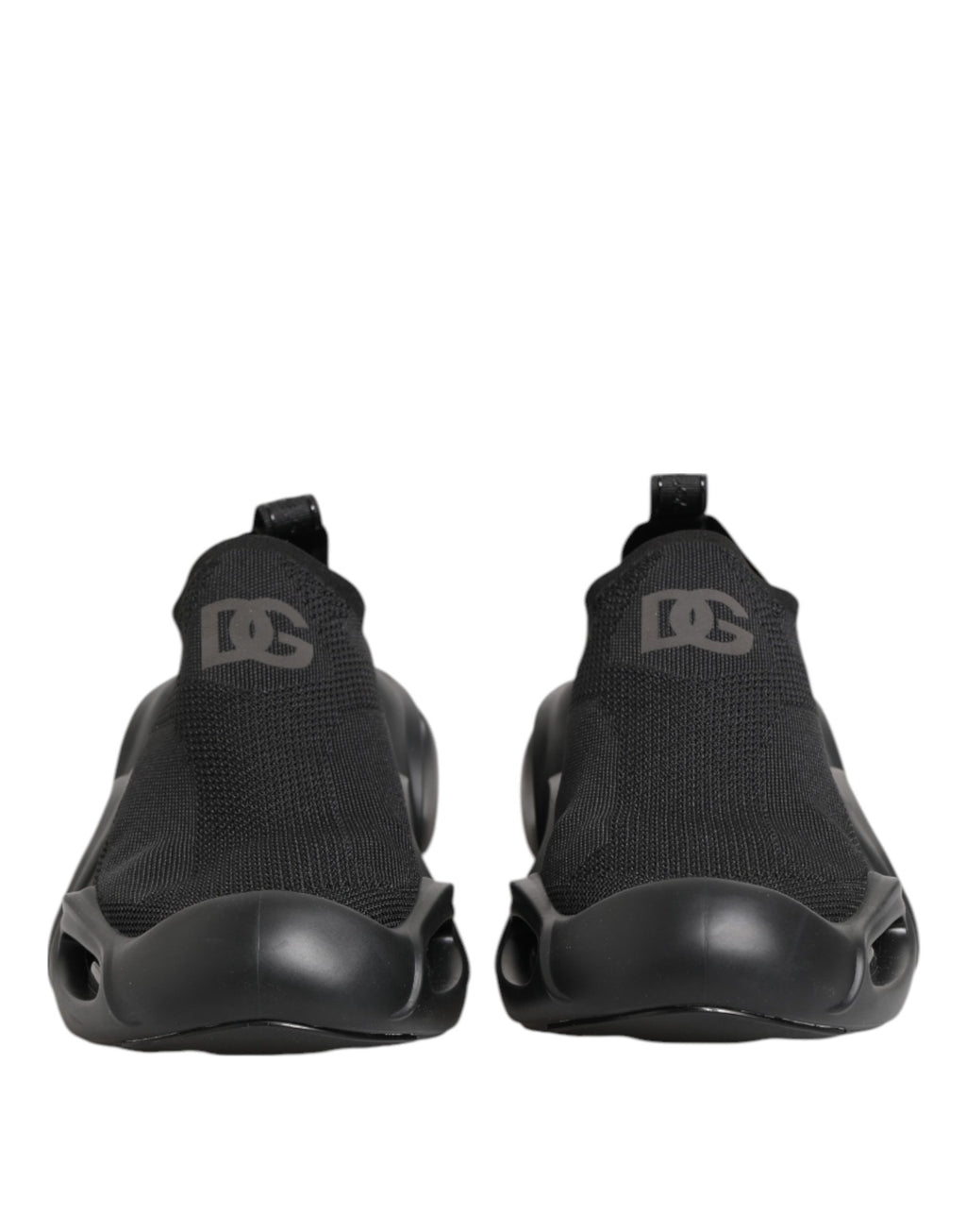 Chaussures sneakers basses noires Dolce & Gabbana Slip On Wave Low Top, vue de face avec design élégant et moderne.