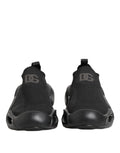 Chaussures sneakers basses noires Dolce & Gabbana Slip On Wave Low Top, vue de face avec design élégant et moderne.