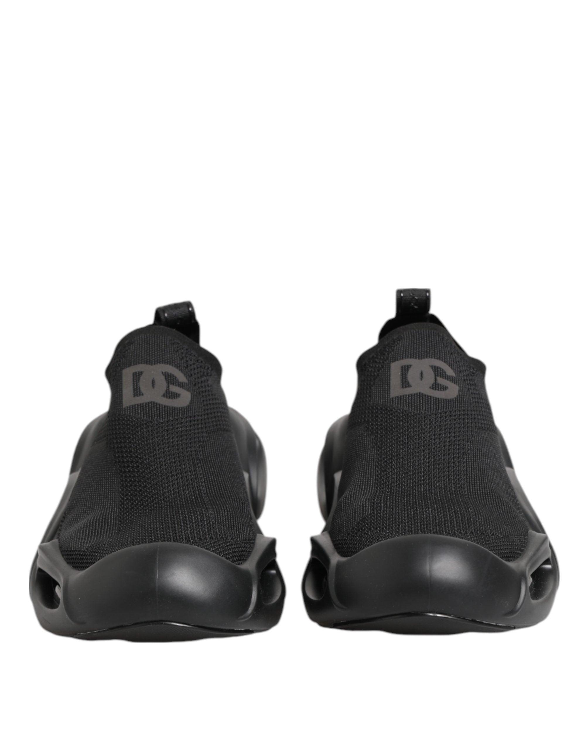 Chaussures sneakers basses noires Dolce & Gabbana Slip On Wave Low Top, vue de face avec design élégant et moderne.