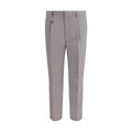 Pantalon gris en coton de Prada pour femme, coupe élégante et tissu doux, vue de face avec ceinture et poches intégrées.
