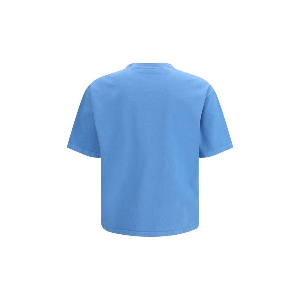 T-shirt en coton bleu Prada pour homme, coupe classique avec logo Prada visible sur la poitrine.