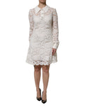 Robe courte en viscose blanche à fleurs en dentelle Dolce & Gabbana avec col, élégante et féminine.