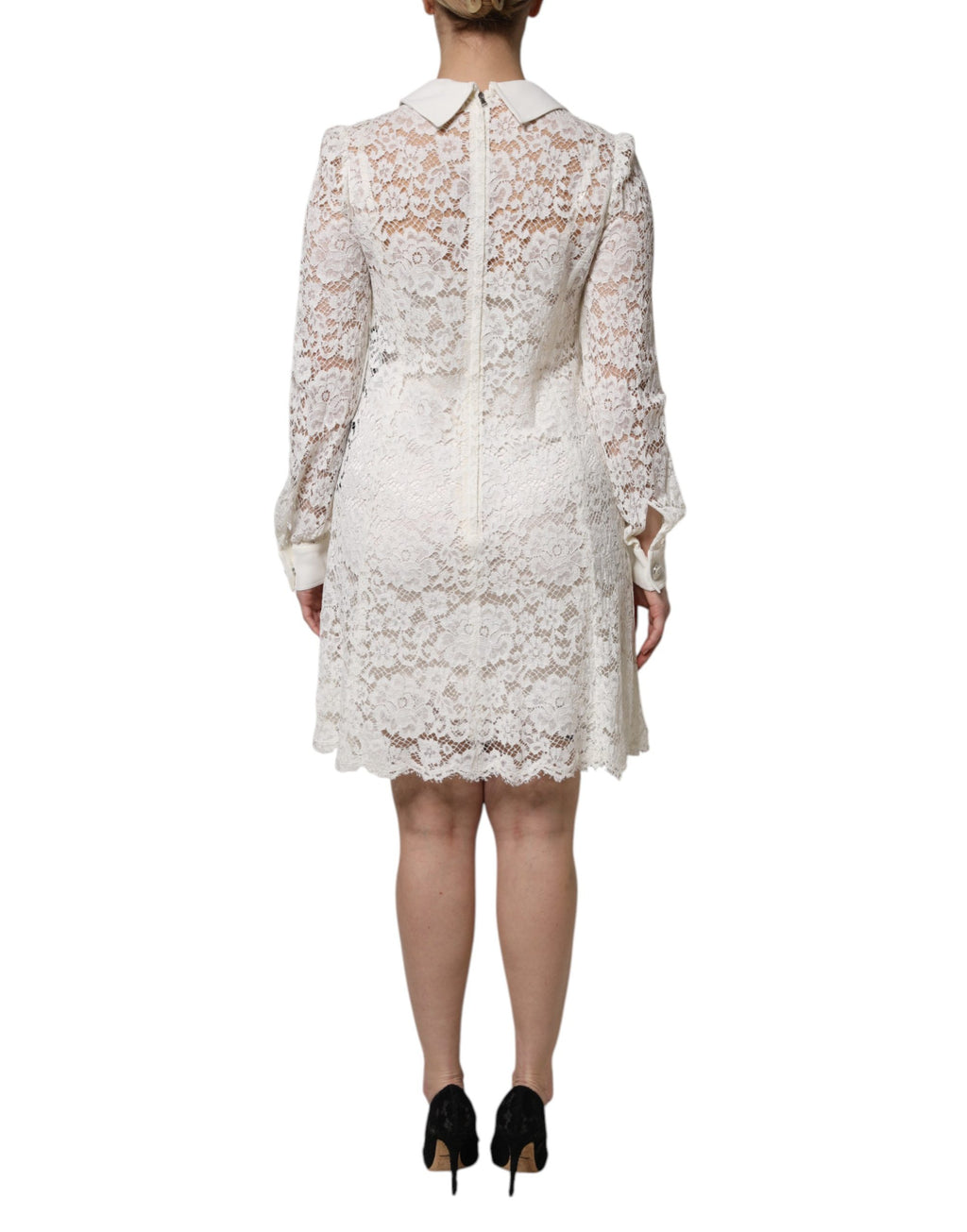 Robe courte en viscose blanche à fleurs en dentelle avec col Dolce & Gabbana, style élégant et féminin.
