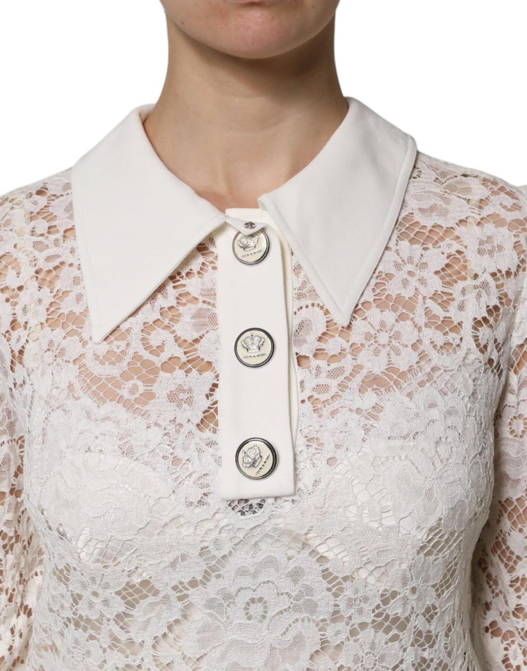 Robe courte Dolce & Gabbana en viscose blanche avec dentelle florale et col, élégante et féminine.