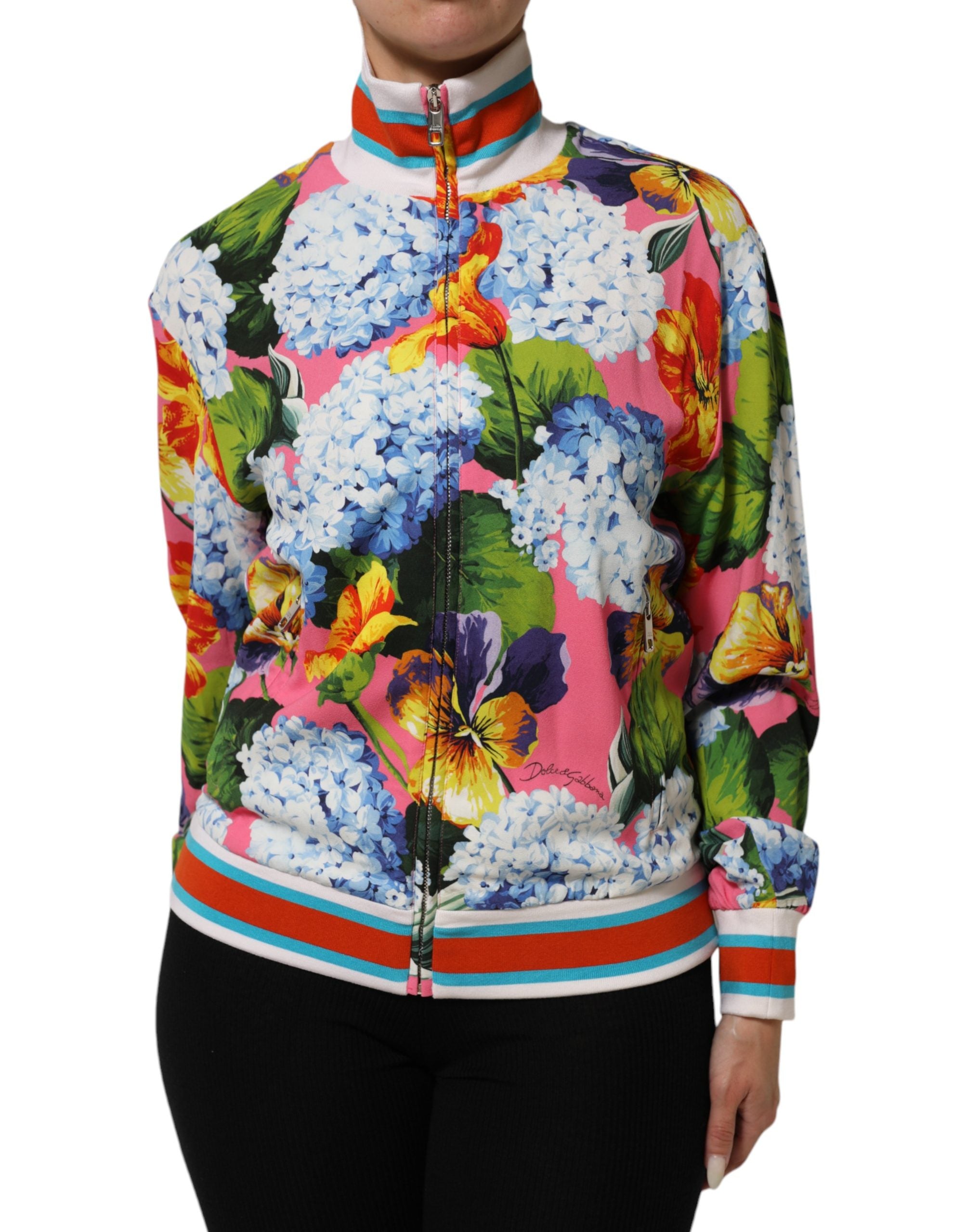 Cardigan zippé Dolce & Gabbana à motif floral multicolore, veste légère avec fermeture éclair et design élégant.