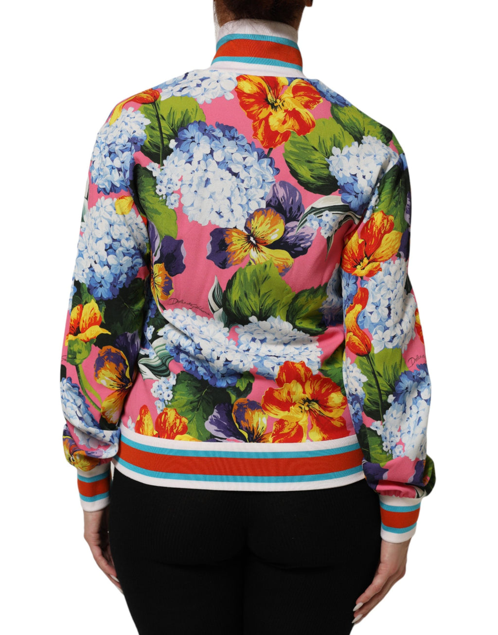 Cardigan zip Dolce & Gabbana à motif floral multicolore, veste légère avec motif floral coloré et fermeture éclair.