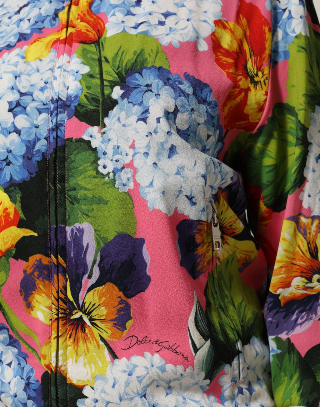 Cardigan zippé Dolce & Gabbana à imprimé floral multicolore, veste légère avec motifs floraux colorés.