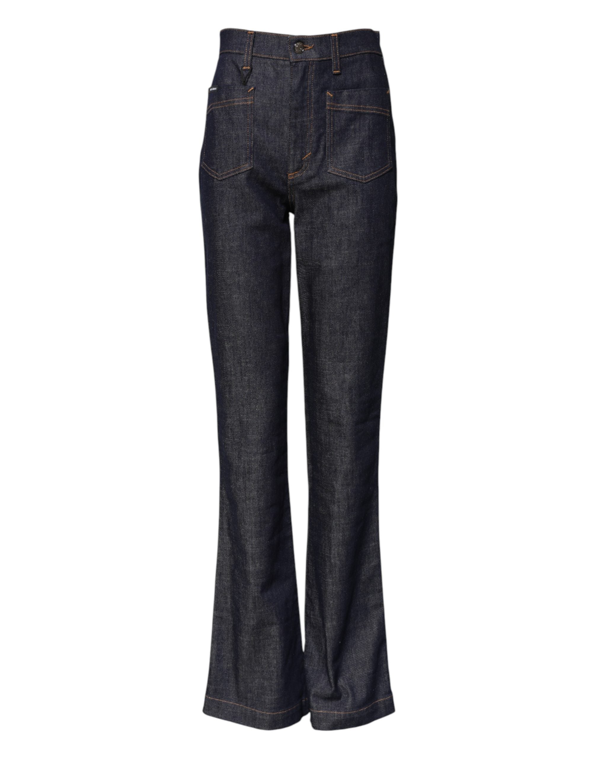 Jeans en denim large évasés en coton bleu foncé de Dolce & Gabbana, pantalon décontracté avec coupe ample.