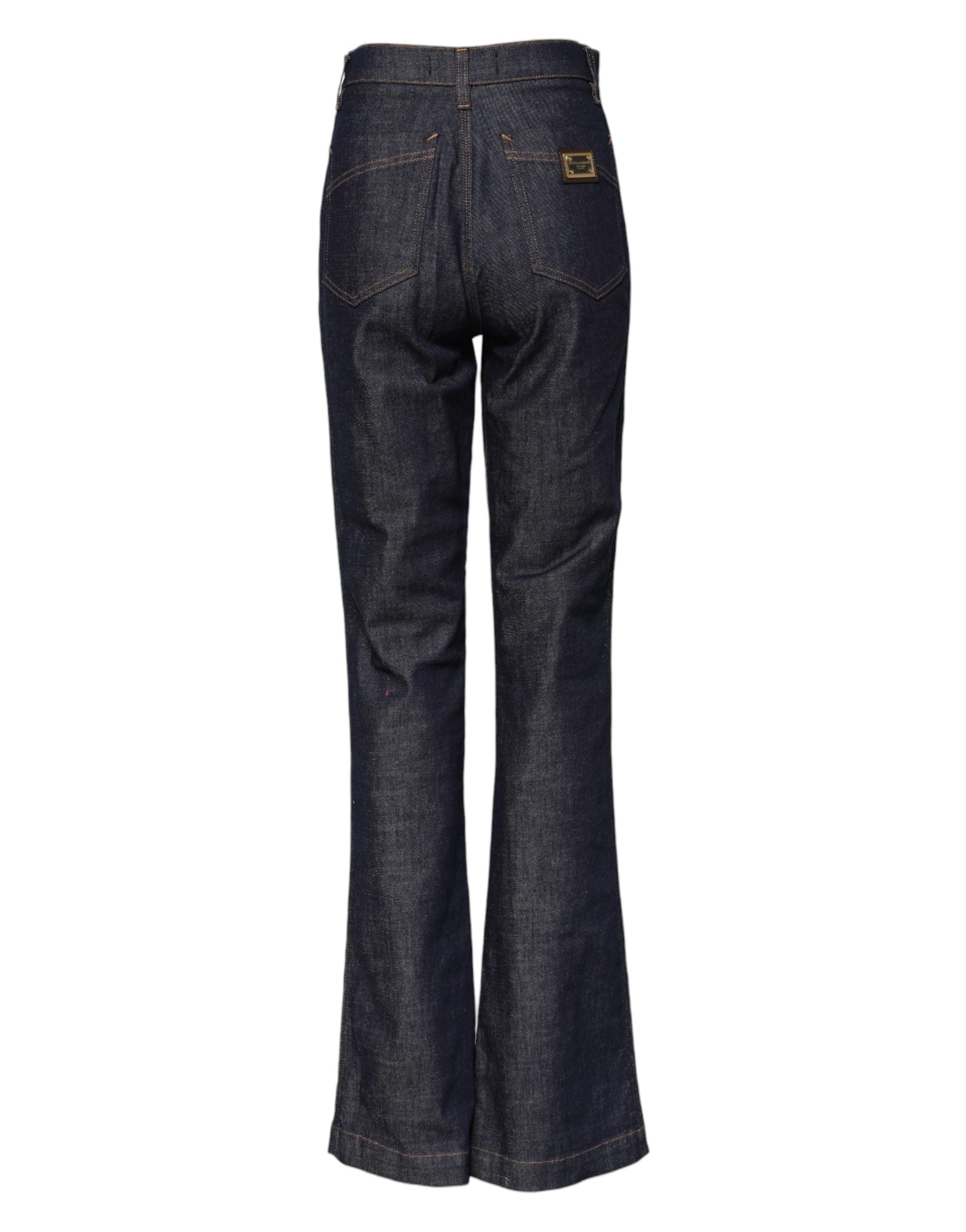 Jeans en jean bleu foncé Dolce & Gabbana, coupe évasée et taille large, en coton pour un style décontracté et élégant.