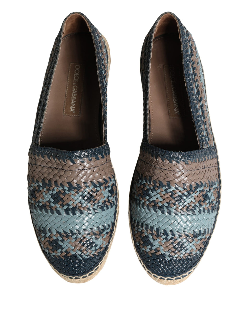 Chaussures slip-on Dolce & Gabbana Buffalo espadrilles bleues et grises, légères et confortables, en toile avec semelle en corde.