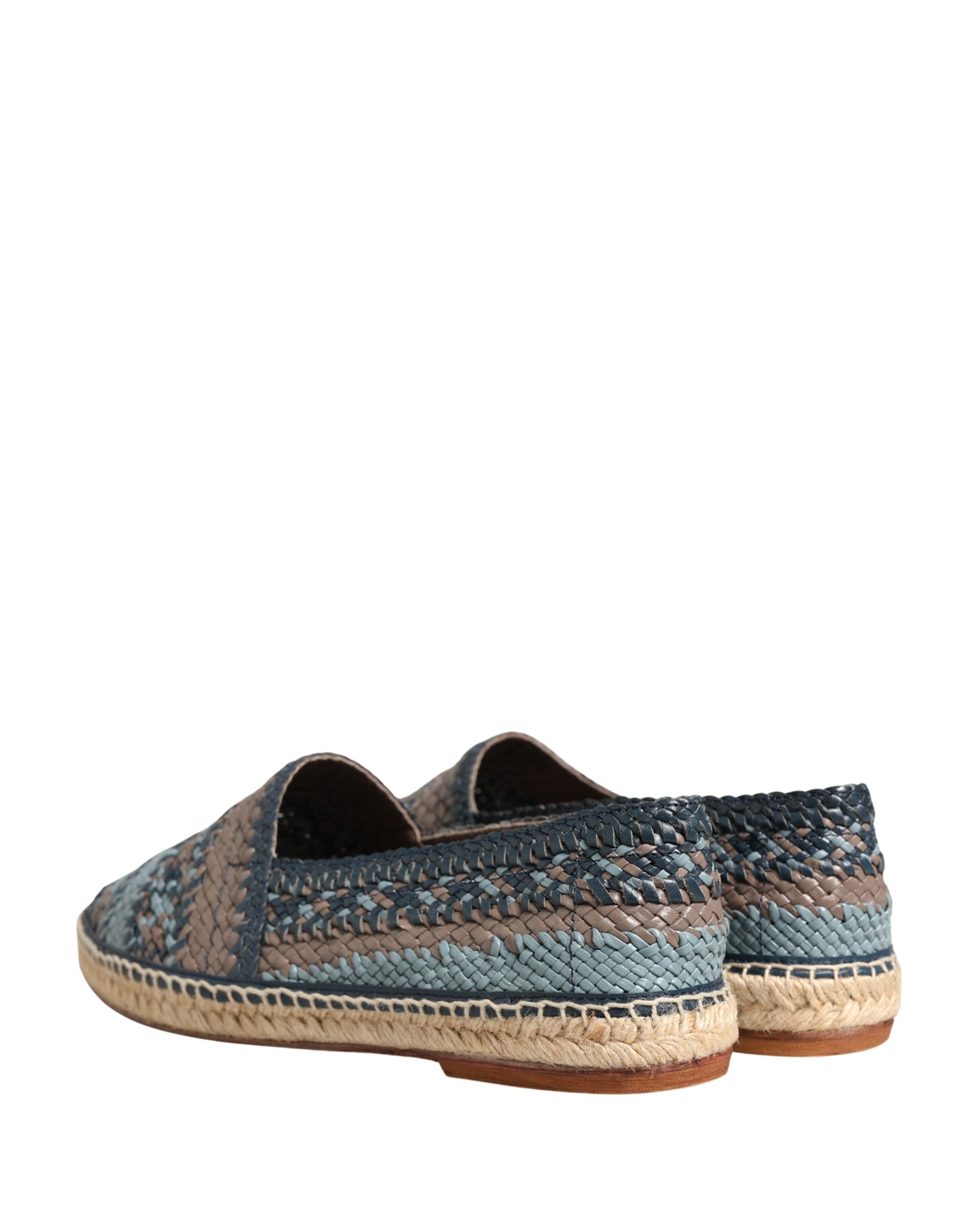 Chaussures slip-on Dolce & Gabbana en cuir bleu gris avec semelle en espadrille, confortables et élégantes.