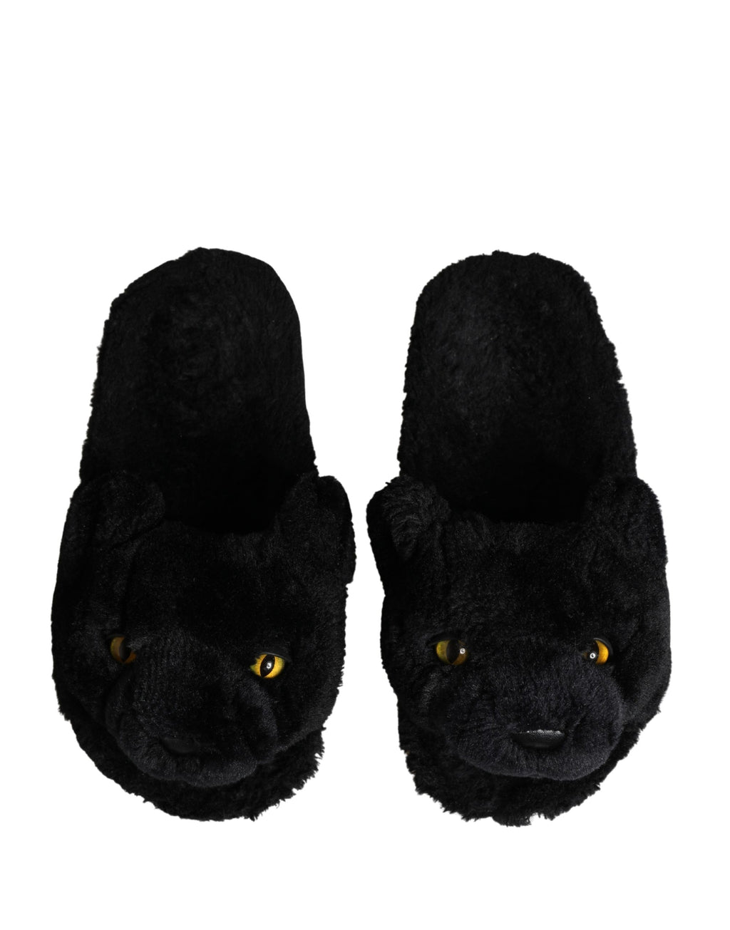 Chaussures plates Dolce & Gabbana en fausse fourrure noire avec motif de panthère, chaussures confortables et élégantes.