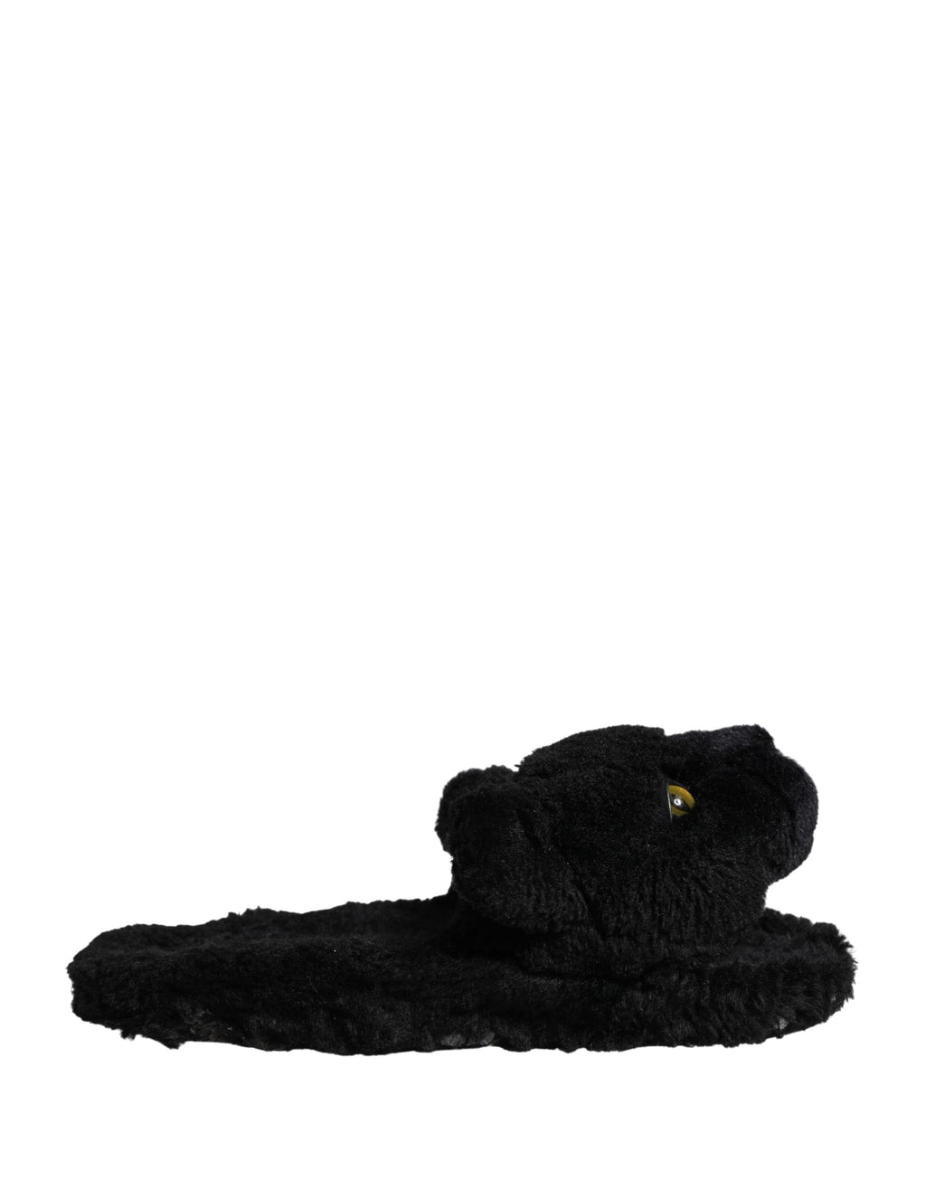 Chaussures plates Dolce & Gabbana en peluche noire avec motif de panthère en faux fourrure, style élégant et confortable.