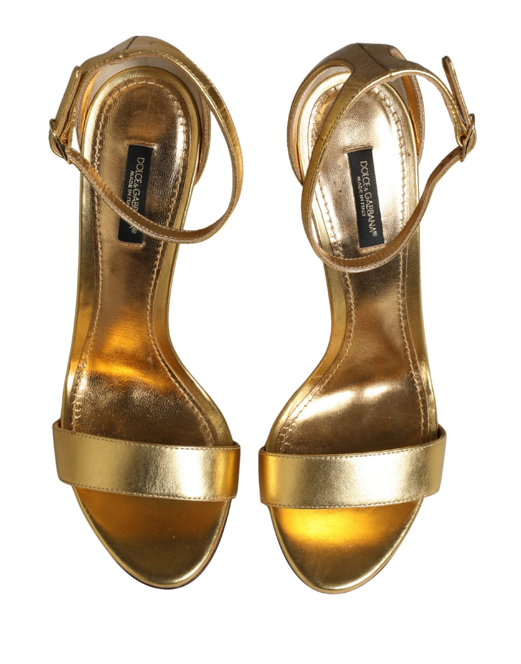 Sandales à talons dorés Dolce & Gabbana Keira en cuir, vue détaillée des chaussures élégantes et sophistiquées.