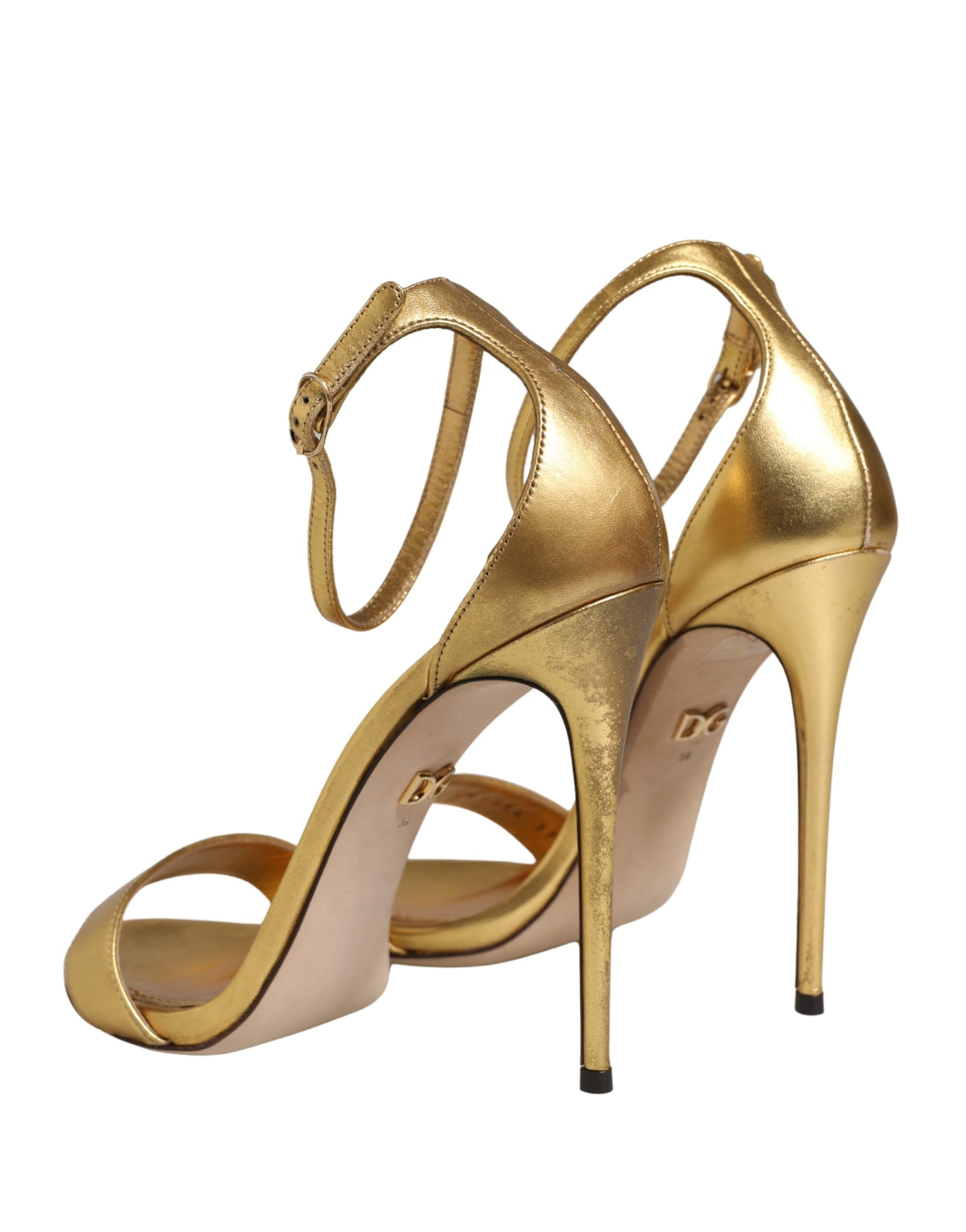 Sandales à talons en cuir doré Dolce & Gabbana Keira, chaussures élégantes à haute plateforme et finition raffinée.