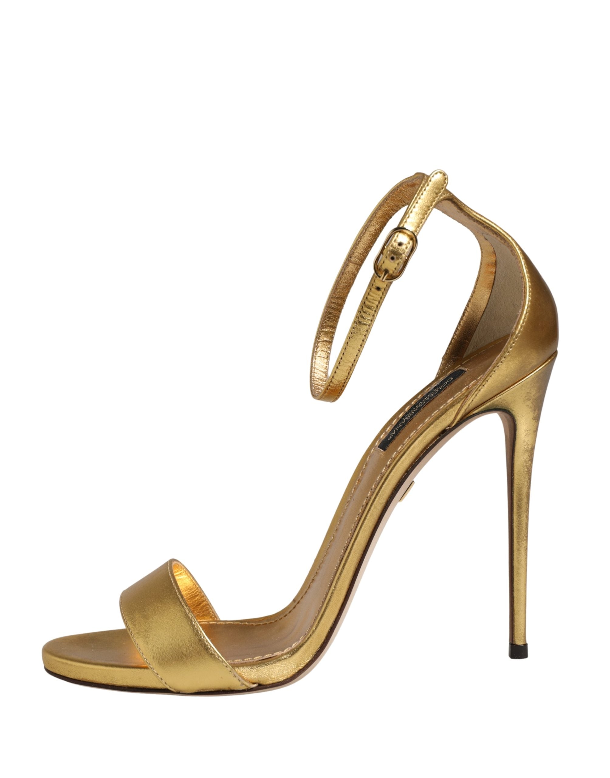 Sandales à talons dorés Dolce & Gabbana Keira en cuir, élégantes chaussures à talon haut pour femmes.