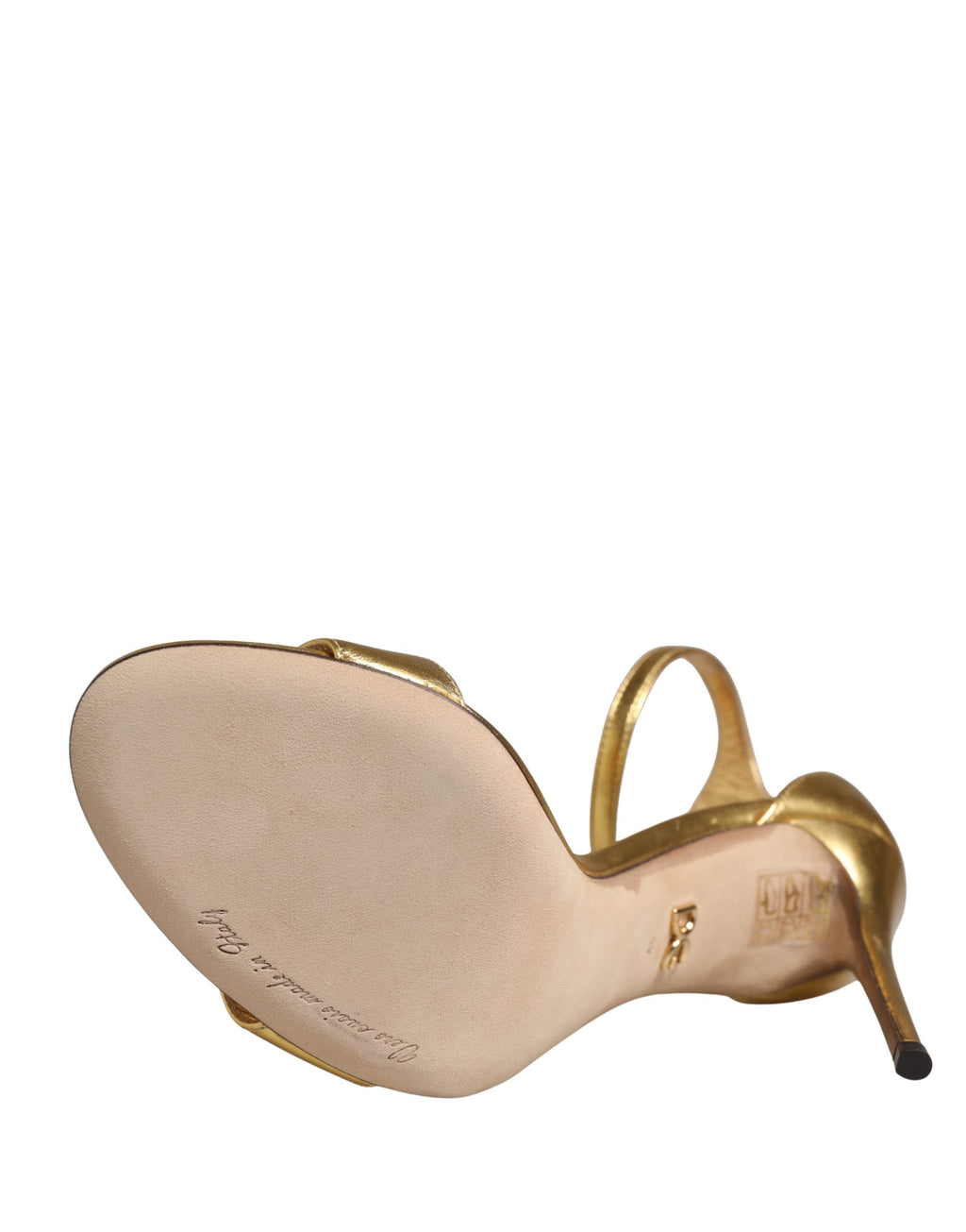 Sandales à talons haut en cuir doré Dolce & Gabbana Keira, chaussures élégantes avec design sophistiqué.
