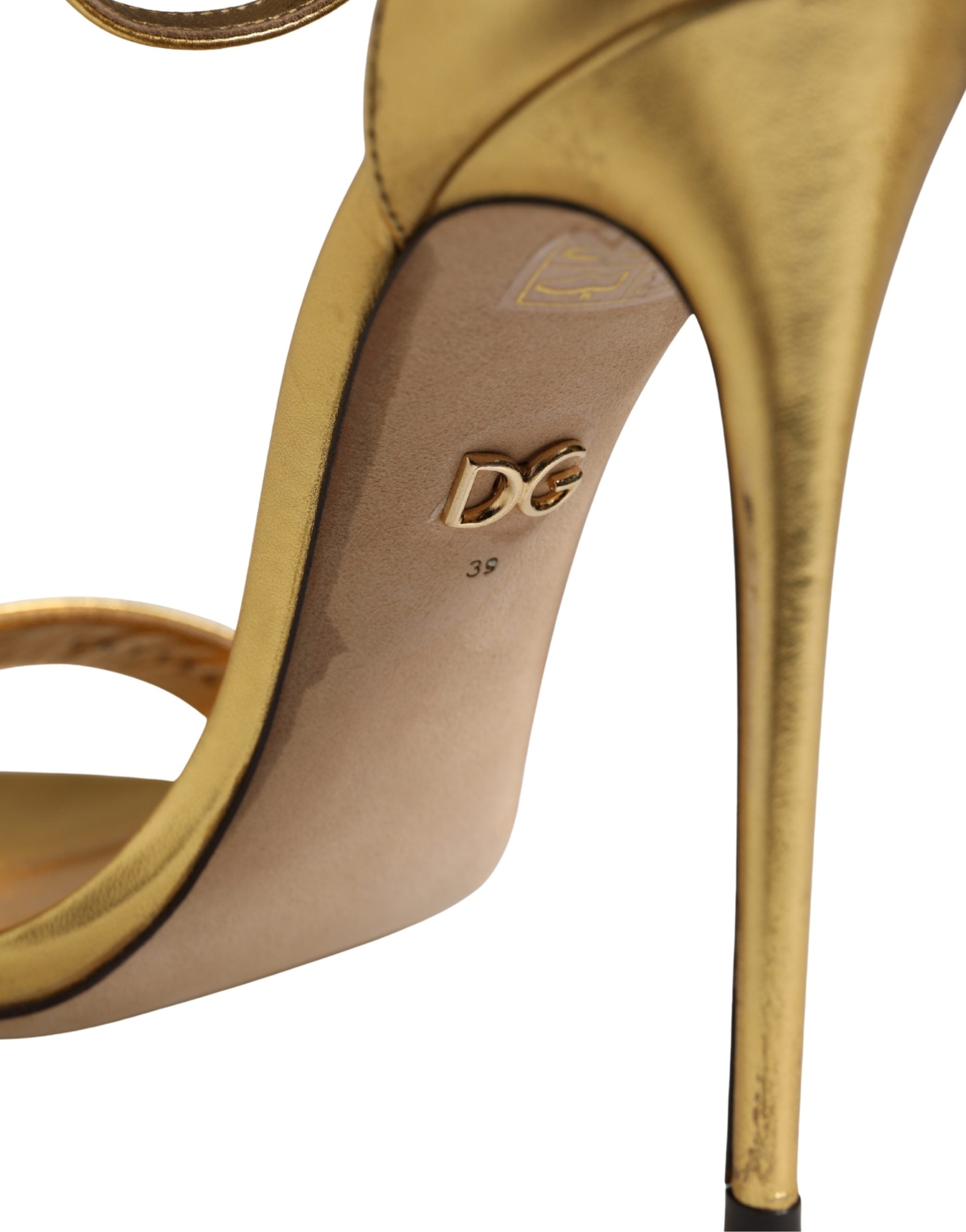 Sandales à talons hauts Dolce & Gabbana Keira en cuir doré, élégantes chaussures à talon pour femmes.