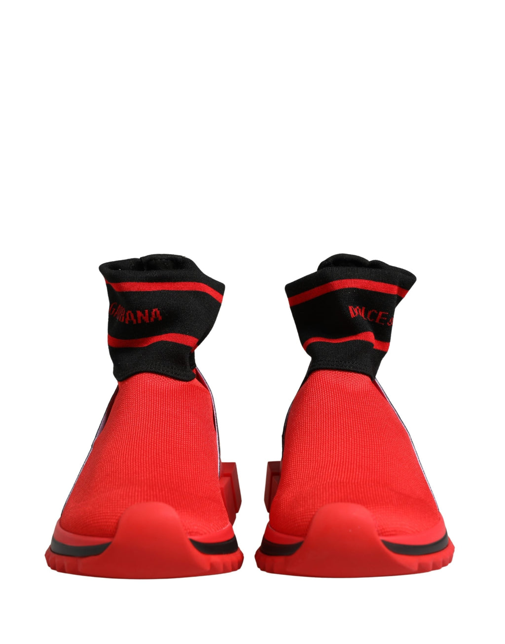 Chaussures sneakers Dolce & Gabbana Sorrento rouges et noires avec motifs élégants, vues de face sur fond neutre.