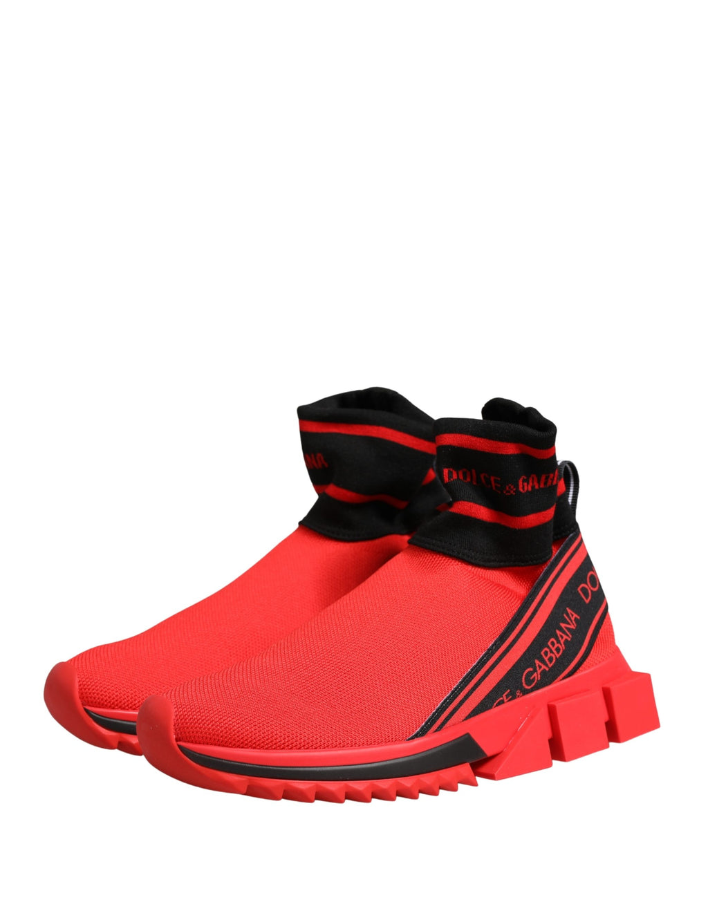 Chaussures sneakers Dolce & Gabbana Sorrento en rouge et noir, style confortable avec motifs modernes, vue de face.