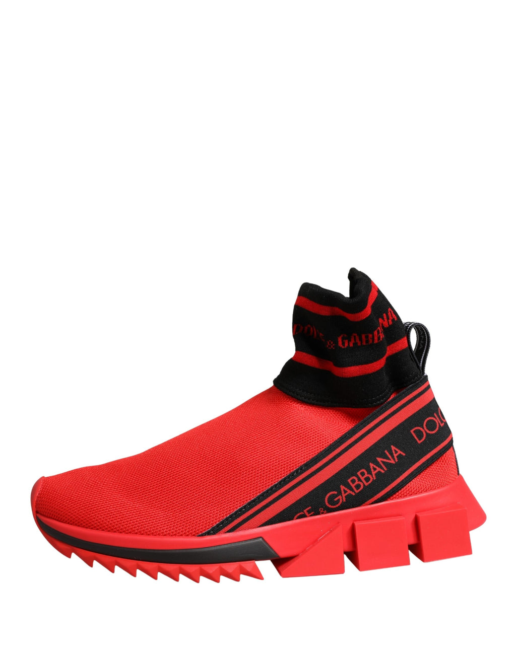 Chaussures sneakers Dolce & Gabbana Sorrento en rouge et noir avec logo, vue de face sur fond blanc