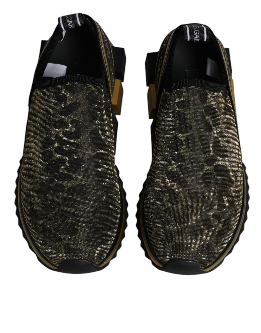 Chaussures Dolce & Gabbana Sorrento à paillettes dorées et motif léopard, sneakers élégants et tendance.