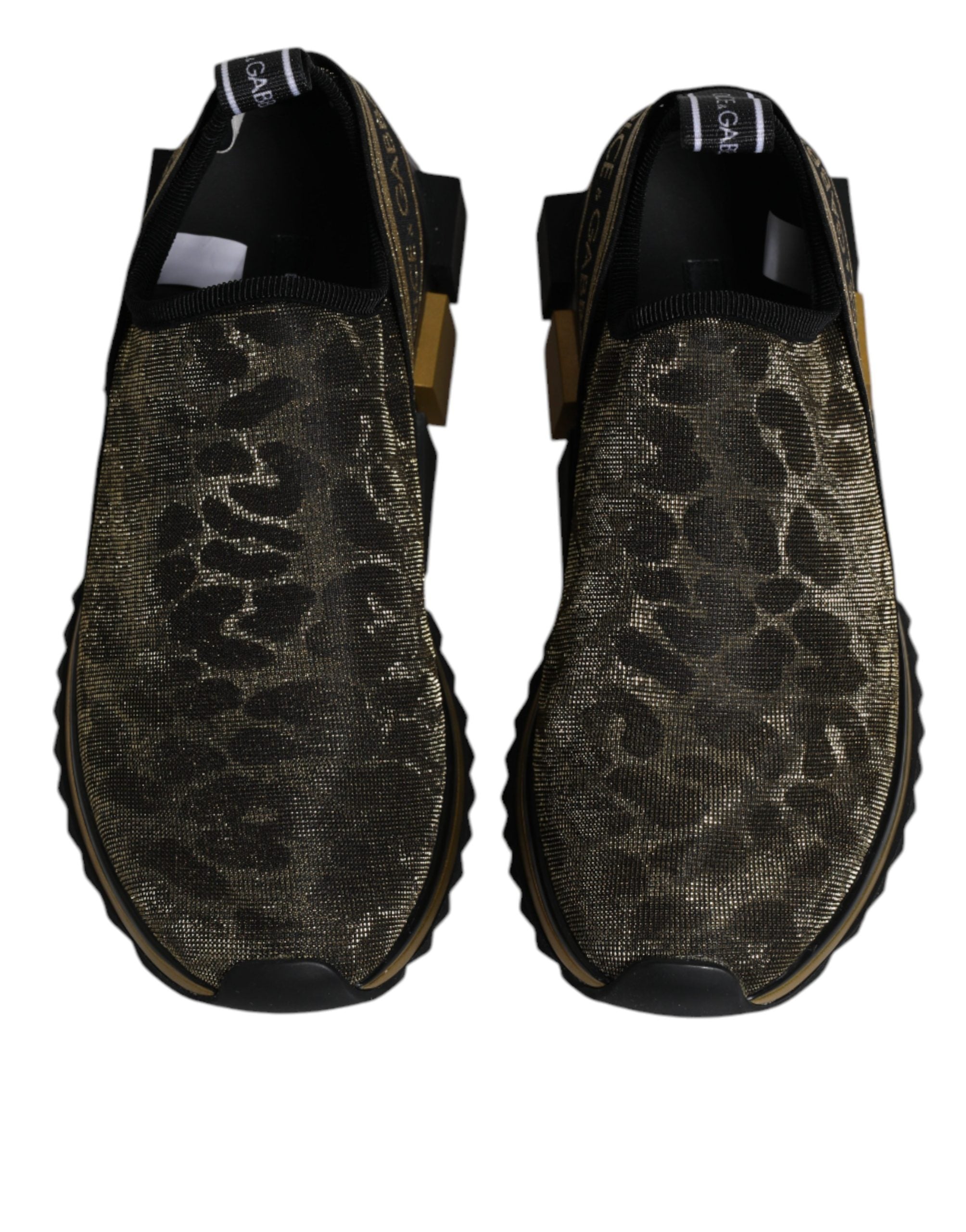 Chaussures Dolce & Gabbana Sorrento à paillettes dorées et motif léopard, sneakers élégants et tendance.