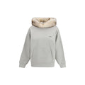Sweat-shirt gris en coton de Prada, vêtement décontracté avec logo Prada visible, porté sur un mannequin.