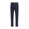 Jeans en coton bleu droit Dsquared², coupe classique, visible avec détails de couture et poches arrière.