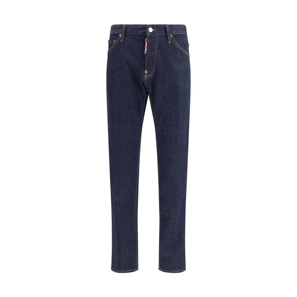 Jeans en coton bleu droit Dsquared², coupe classique, visible avec détails de couture et poches arrière.