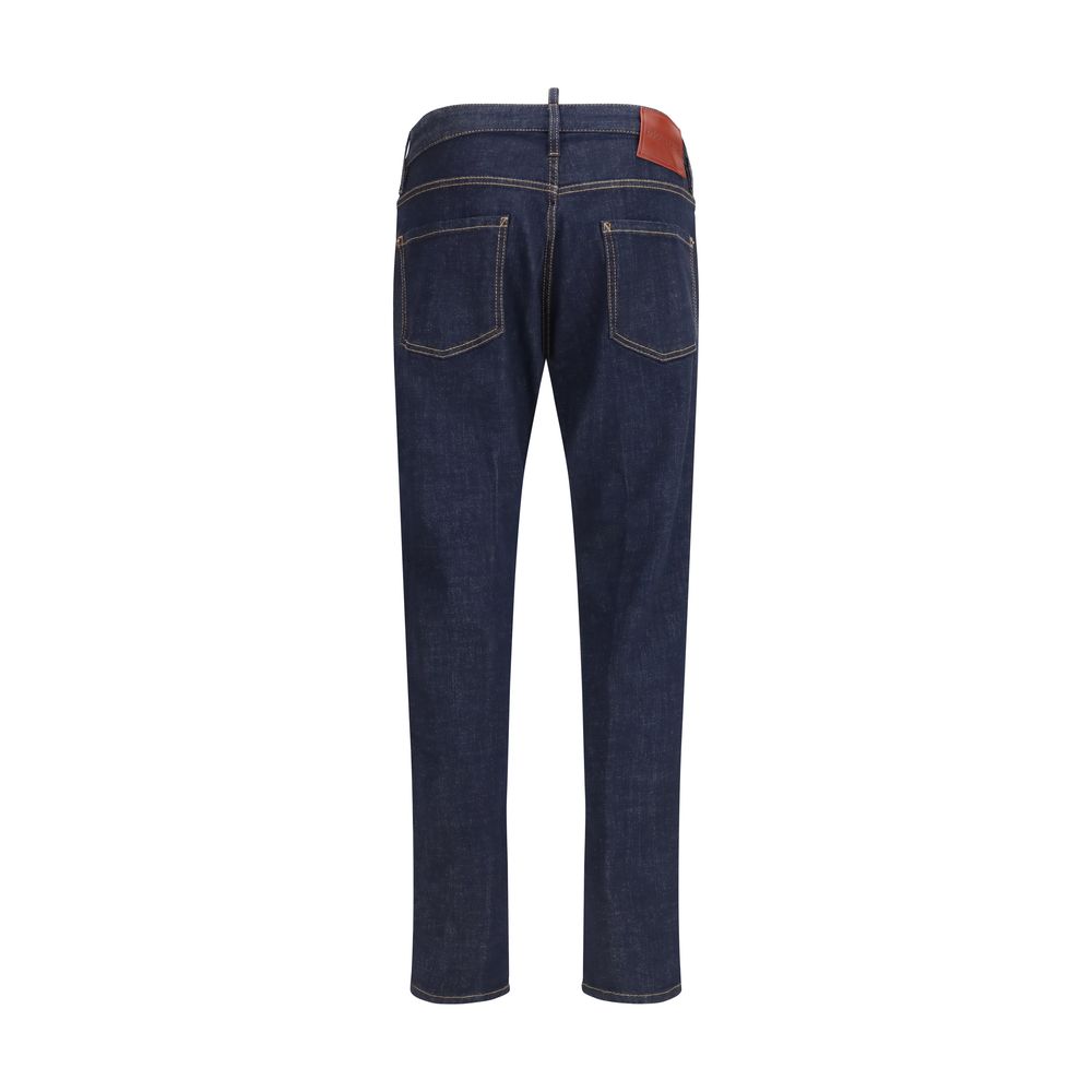 Jeans droits en coton bleu de Dsquared², vue détaillée avec fermeture éclair et poches avant visibles.