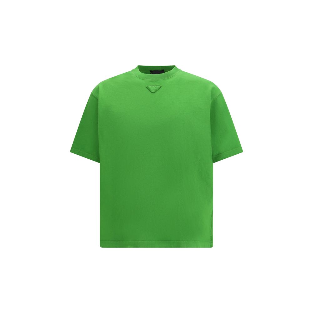 T-shirt Prada bicolore en coton avec logo, vue de face, design moderne et coloré pour un style décontracté.