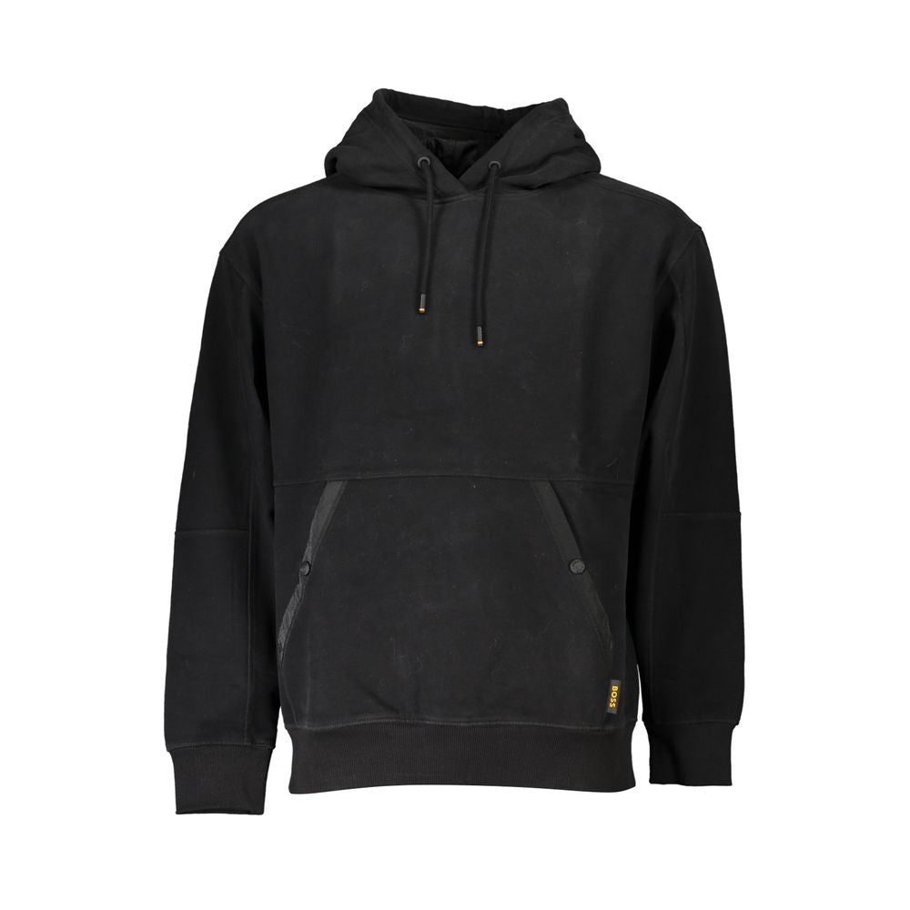 Sweatshirt homme Hugo Boss en coton noir, décontracté, avec col rond et logo discret, vue de face.