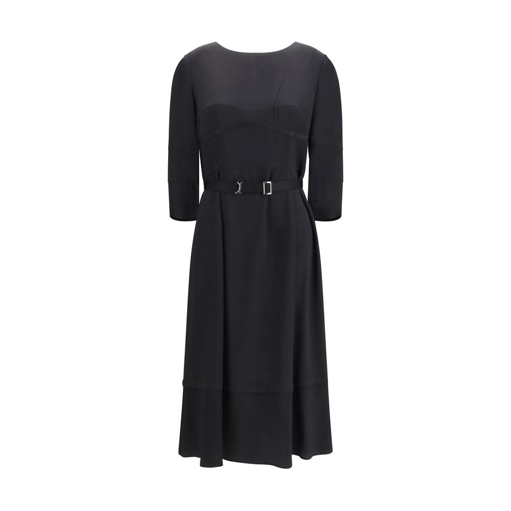 Robe décontractée Prada noire en acétate, style élégant et moderne, portée sur mannequin avec détails visibles.