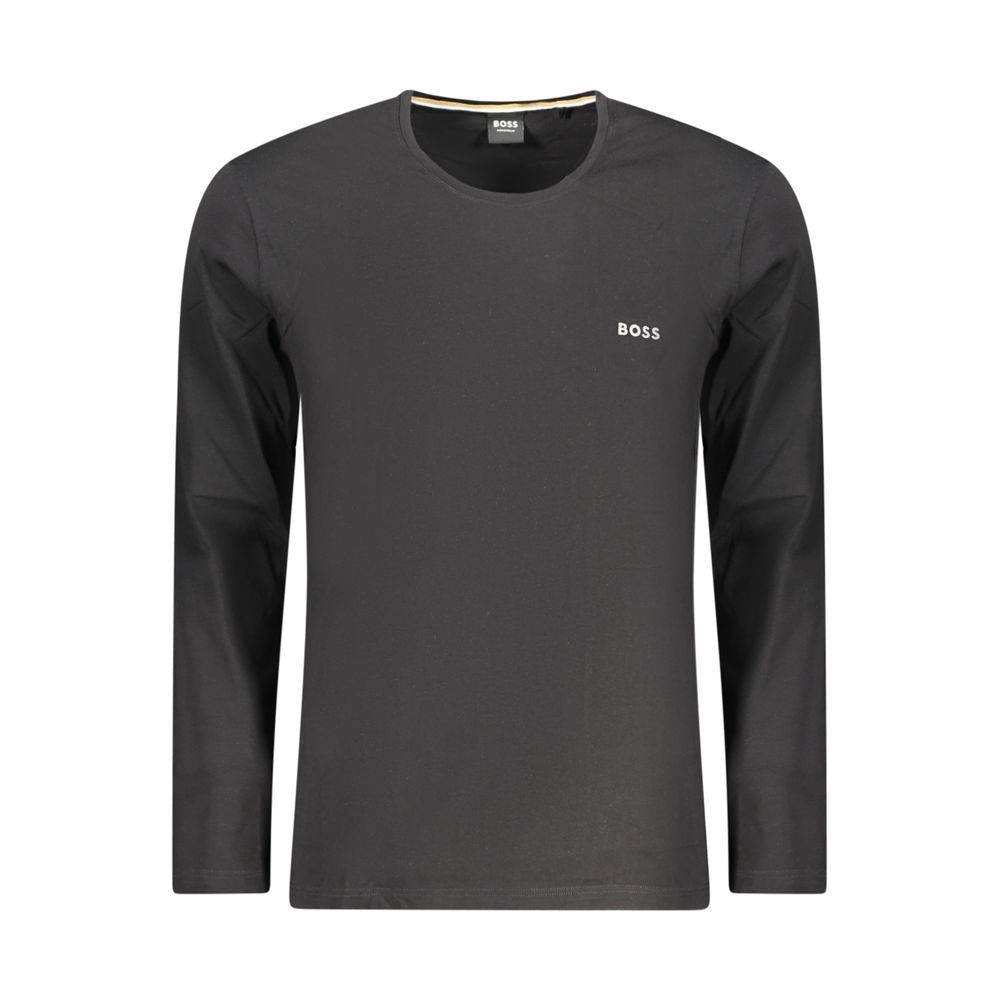 T-shirt homme en coton noir de la marque Hugo Boss, coupe classique, visible sur un mannequin blanc.