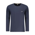 T-shirt homme en coton bleu de la marque Hugo Boss, coupe classique avec col rond, porté sur un mannequin.