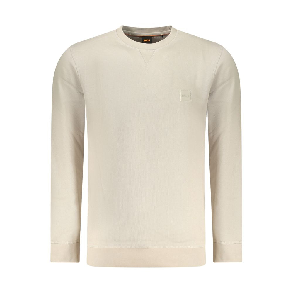 Sweat-shirt beige en coton pour homme de la marque Hugo Boss, vue de face, avec logo discret visible.