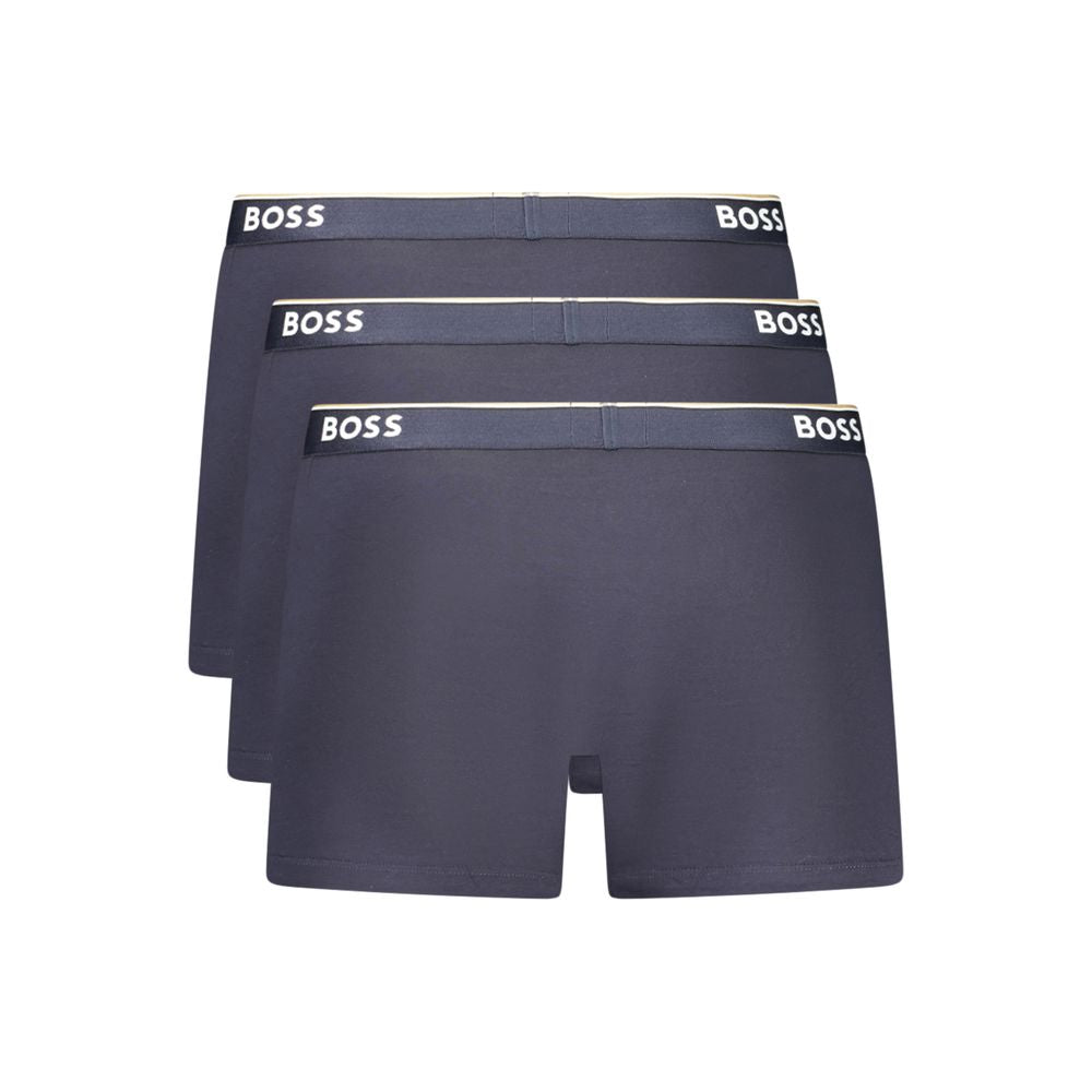 Boxers pour homme Hugo Boss en coton bleu, confortables et élégants, avec la marque visible à la taille.