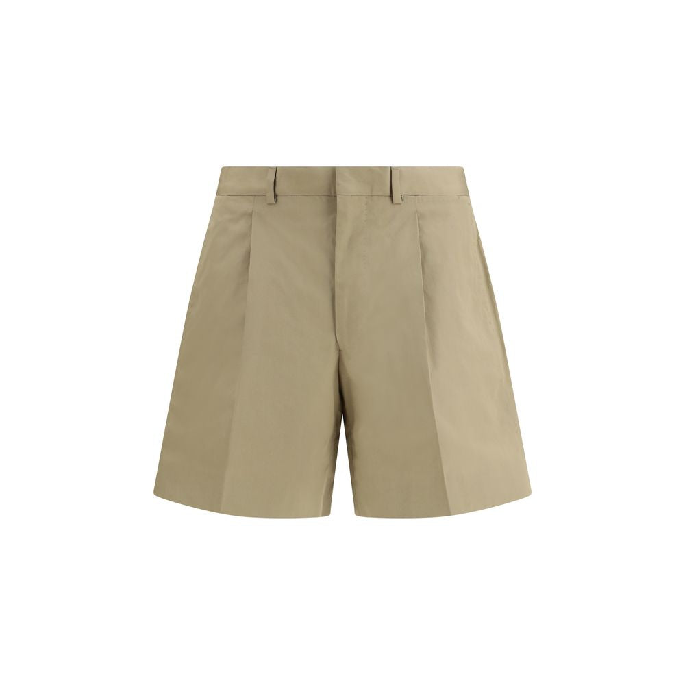 Shorts bermuda en coton beige de Prada, style décontracté avec coupe classique, pour homme ou femme.