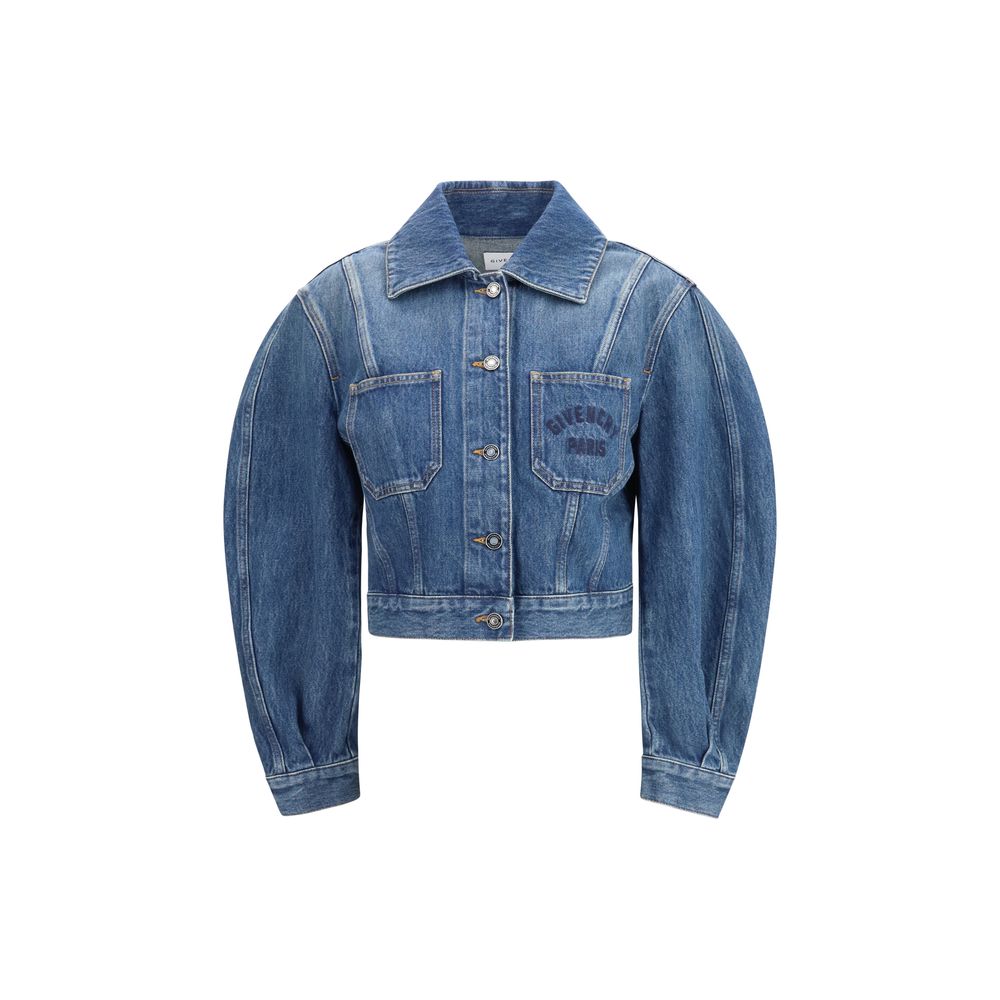Veste en denim en coton bleu Givenchy, mode élégante avec détails modernes, vue de face sur un mannequin.