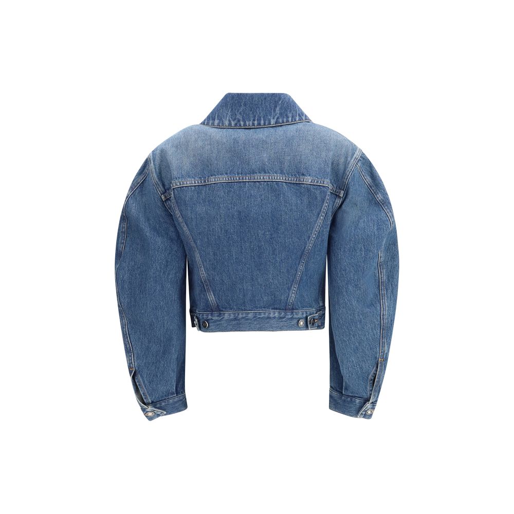 Veste en denim bleu en coton de Givenchy, mode élégante avec logo discret, vue de face sur un mannequin.